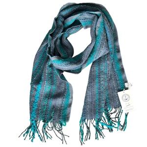 NWT Fisherman’s Daughter Cape Cod Artisan Woven Scarf Teal Grey Bouclé